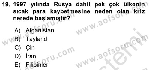 Türkiye Cumhuriyeti İktisat Tarihi Dersi 2023 - 2024 Yılı (Final) Dönem Sonu Sınav Soruları 19. Soru