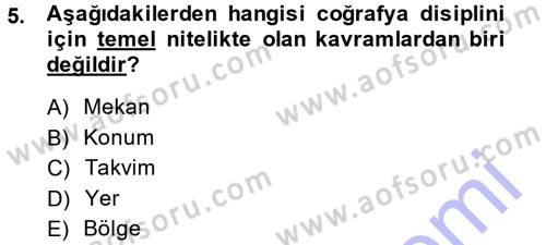 Tarihi Coğrafya Dersi 2013 - 2014 Yılı (Vize) Ara Sınav Soruları 5. Soru