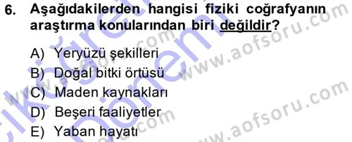 Tarihi Coğrafya Dersi 2013 - 2014 Yılı (Vize) Ara Sınav Soruları 6. Soru