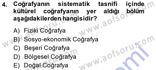 Tarihi Coğrafya Dersi 2013 - 2014 Yılı (Final) Dönem Sonu Sınav Soruları 4. Soru