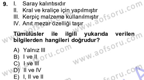 Tarihi Coğrafya Dersi 2013 - 2014 Yılı (Final) Dönem Sonu Sınav Soruları 9. Soru