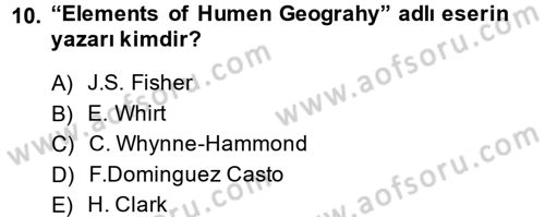 Tarihi Coğrafya Dersi Ara Sınavı Deneme Sınav Soruları 10. Soru