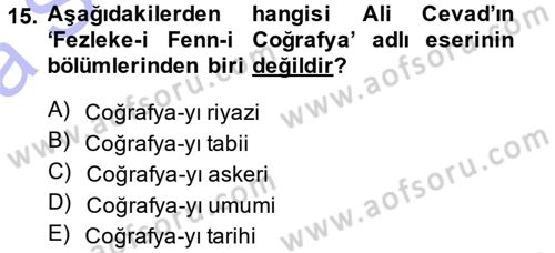 Tarihi Coğrafya Dersi Ara Sınavı Deneme Sınav Soruları 15. Soru