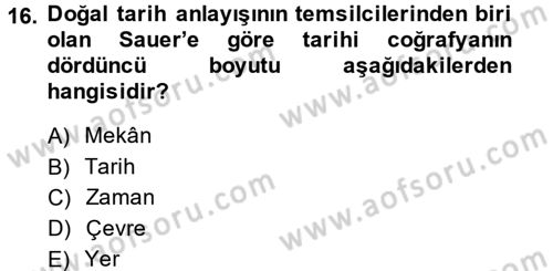 Tarihi Coğrafya Dersi Ara Sınavı Deneme Sınav Soruları 16. Soru