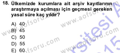 Tarihi Coğrafya Dersi Ara Sınavı Deneme Sınav Soruları 18. Soru