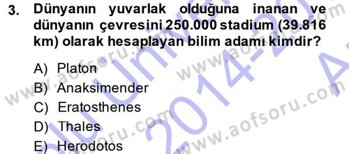 Tarihi Coğrafya Dersi Ara Sınavı Deneme Sınav Soruları 3. Soru
