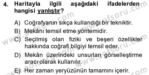 Tarihi Coğrafya Dersi 2014 - 2015 Yılı (Vize) Ara Sınav Soruları 4. Soru
