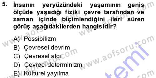 Tarihi Coğrafya Dersi Ara Sınavı Deneme Sınav Soruları 5. Soru