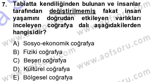 Tarihi Coğrafya Dersi Ara Sınavı Deneme Sınav Soruları 7. Soru