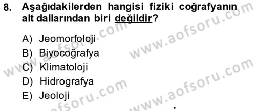 Tarihi Coğrafya Dersi 2014 - 2015 Yılı (Vize) Ara Sınav Soruları 8. Soru
