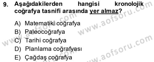Tarihi Coğrafya Dersi Ara Sınavı Deneme Sınav Soruları 9. Soru