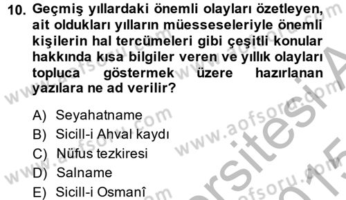 Tarihi Coğrafya Dersi 2014 - 2015 Yılı (Final) Dönem Sonu Sınav Soruları 10. Soru
