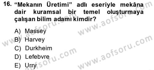 Tarihi Coğrafya Dersi 2014 - 2015 Yılı (Final) Dönem Sonu Sınav Soruları 16. Soru