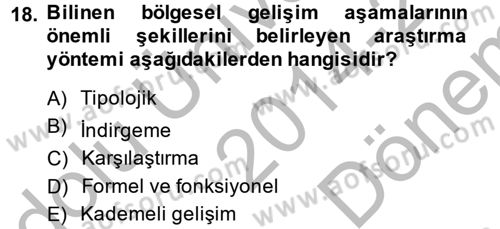 Tarihi Coğrafya Dersi 2014 - 2015 Yılı (Final) Dönem Sonu Sınav Soruları 18. Soru