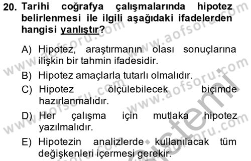 Tarihi Coğrafya Dersi 2014 - 2015 Yılı (Final) Dönem Sonu Sınav Soruları 20. Soru