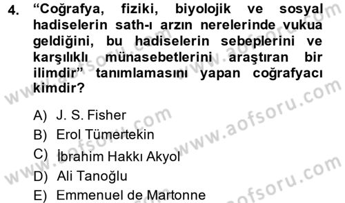 Tarihi Coğrafya Dersi 2014 - 2015 Yılı (Final) Dönem Sonu Sınav Soruları 4. Soru