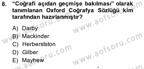 Tarihi Coğrafya Dersi 2014 - 2015 Yılı (Final) Dönem Sonu Sınav Soruları 8. Soru