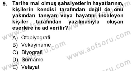Tarihi Coğrafya Dersi 2014 - 2015 Yılı (Final) Dönem Sonu Sınav Soruları 9. Soru
