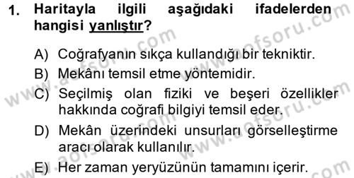 Tarihi Coğrafya Dersi 2014 - 2015 Yılı Tek Ders Sınav Soruları 1. Soru