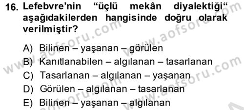 Tarihi Coğrafya Dersi 2014 - 2015 Yılı Tek Ders Sınav Soruları 16. Soru