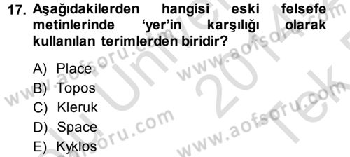 Tarihi Coğrafya Dersi 2014 - 2015 Yılı Tek Ders Sınav Soruları 17. Soru