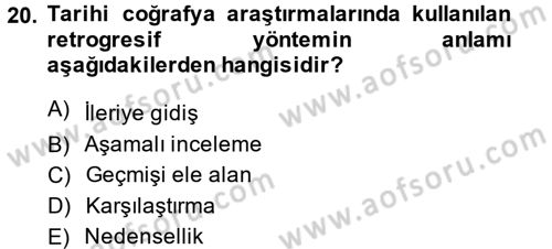 Tarihi Coğrafya Dersi 2014 - 2015 Yılı Tek Ders Sınav Soruları 20. Soru