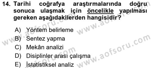 Tarihi Coğrafya Dersi 2015 - 2016 Yılı (Final) Dönem Sonu Sınav Soruları 14. Soru