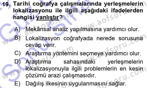 Tarihi Coğrafya Dersi 2015 - 2016 Yılı (Final) Dönem Sonu Sınav Soruları 19. Soru