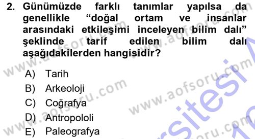 Tarihi Coğrafya Dersi 2015 - 2016 Yılı (Final) Dönem Sonu Sınav Soruları 2. Soru