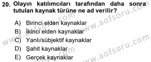 Tarihi Coğrafya Dersi 2015 - 2016 Yılı (Final) Dönem Sonu Sınav Soruları 20. Soru