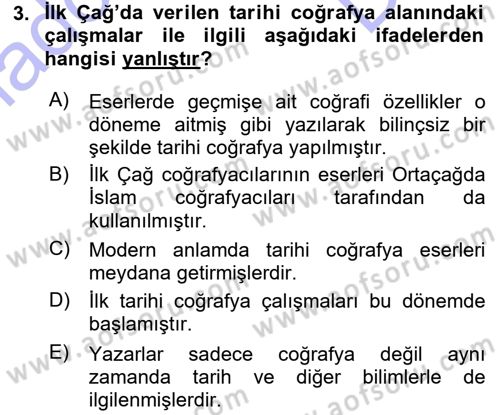Tarihi Coğrafya Dersi 2015 - 2016 Yılı (Final) Dönem Sonu Sınav Soruları 3. Soru