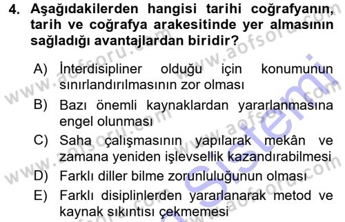 Tarihi Coğrafya Dersi 2015 - 2016 Yılı (Final) Dönem Sonu Sınav Soruları 4. Soru