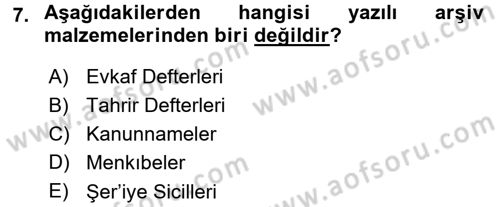 Tarihi Coğrafya Dersi 2015 - 2016 Yılı (Final) Dönem Sonu Sınav Soruları 7. Soru