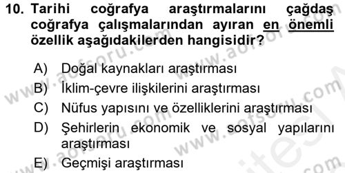 Tarihi Coğrafya Dersi 2015 - 2016 Yılı Tek Ders Sınav Soruları 10. Soru