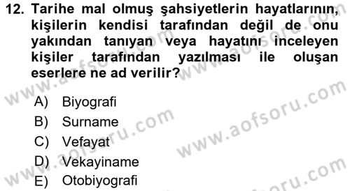 Tarihi Coğrafya Dersi 2015 - 2016 Yılı Tek Ders Sınav Soruları 12. Soru