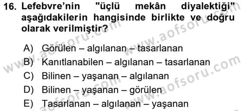 Tarihi Coğrafya Dersi 2015 - 2016 Yılı Tek Ders Sınav Soruları 16. Soru