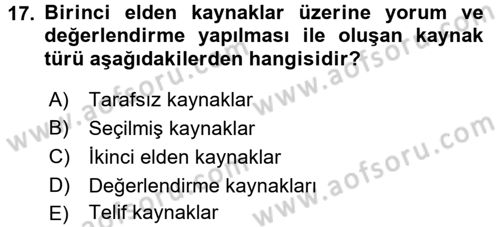 Tarihi Coğrafya Dersi 2015 - 2016 Yılı Tek Ders Sınav Soruları 17. Soru