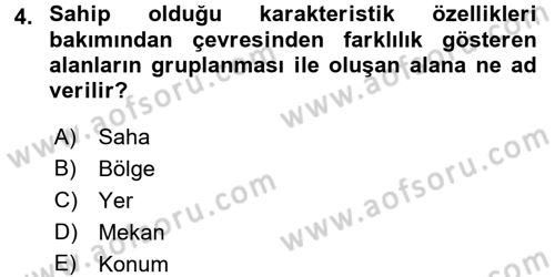 Tarihi Coğrafya Dersi 2015 - 2016 Yılı Tek Ders Sınav Soruları 4. Soru