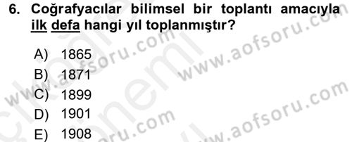 Tarihi Coğrafya Dersi 2015 - 2016 Yılı Tek Ders Sınav Soruları 6. Soru