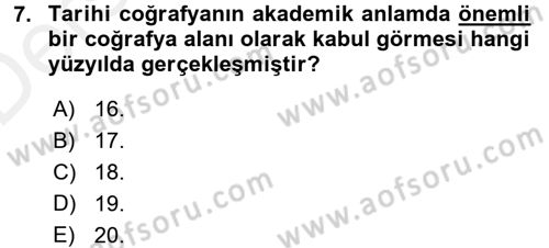 Tarihi Coğrafya Dersi 2015 - 2016 Yılı Tek Ders Sınav Soruları 7. Soru