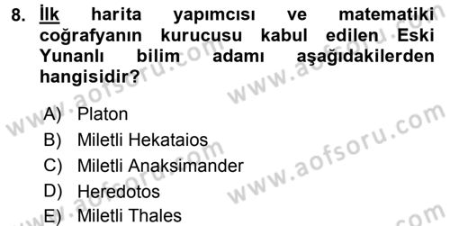 Tarihi Coğrafya Dersi 2015 - 2016 Yılı Tek Ders Sınav Soruları 8. Soru