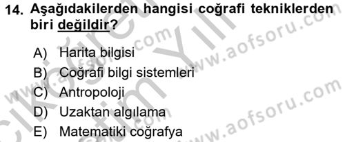 Tarihi Coğrafya Dersi 2016 - 2017 Yılı 3 Ders Sınav Soruları 14. Soru