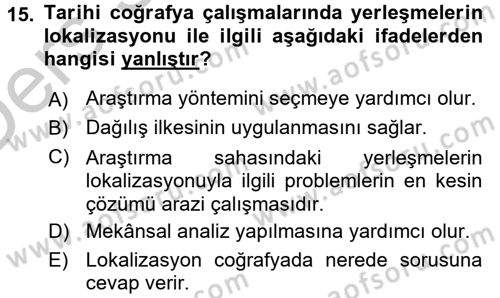 Tarihi Coğrafya Dersi 2016 - 2017 Yılı 3 Ders Sınav Soruları 15. Soru