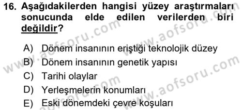 Tarihi Coğrafya Dersi 2016 - 2017 Yılı 3 Ders Sınav Soruları 16. Soru
