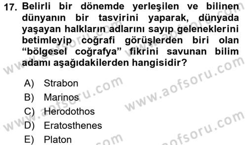 Tarihi Coğrafya Dersi 2016 - 2017 Yılı 3 Ders Sınav Soruları 17. Soru