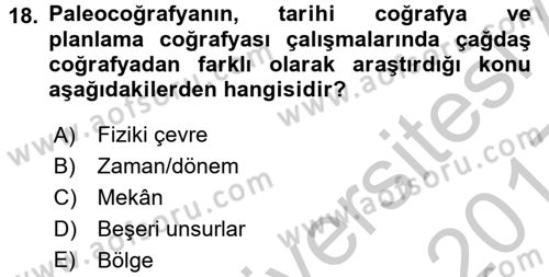 Tarihi Coğrafya Dersi 2016 - 2017 Yılı 3 Ders Sınav Soruları 18. Soru