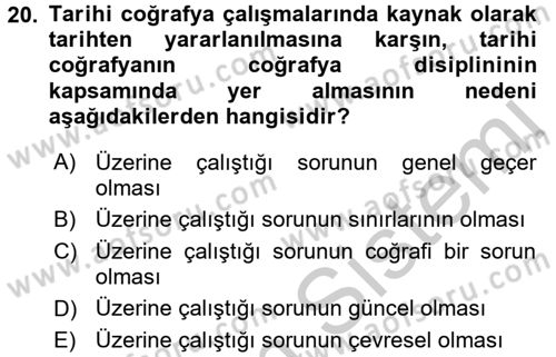 Tarihi Coğrafya Dersi 2016 - 2017 Yılı 3 Ders Sınav Soruları 20. Soru