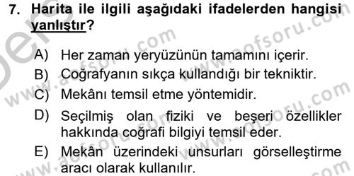 Tarihi Coğrafya Dersi 2016 - 2017 Yılı 3 Ders Sınav Soruları 7. Soru