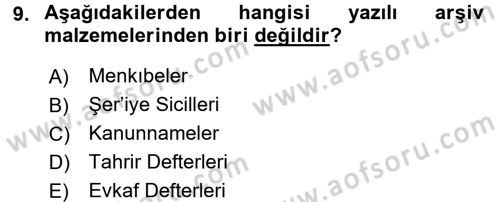 Tarihi Coğrafya Dersi 2016 - 2017 Yılı 3 Ders Sınav Soruları 9. Soru