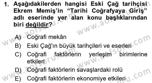 Tarihi Coğrafya Dersi Ara Sınavı Deneme Sınav Soruları 1. Soru